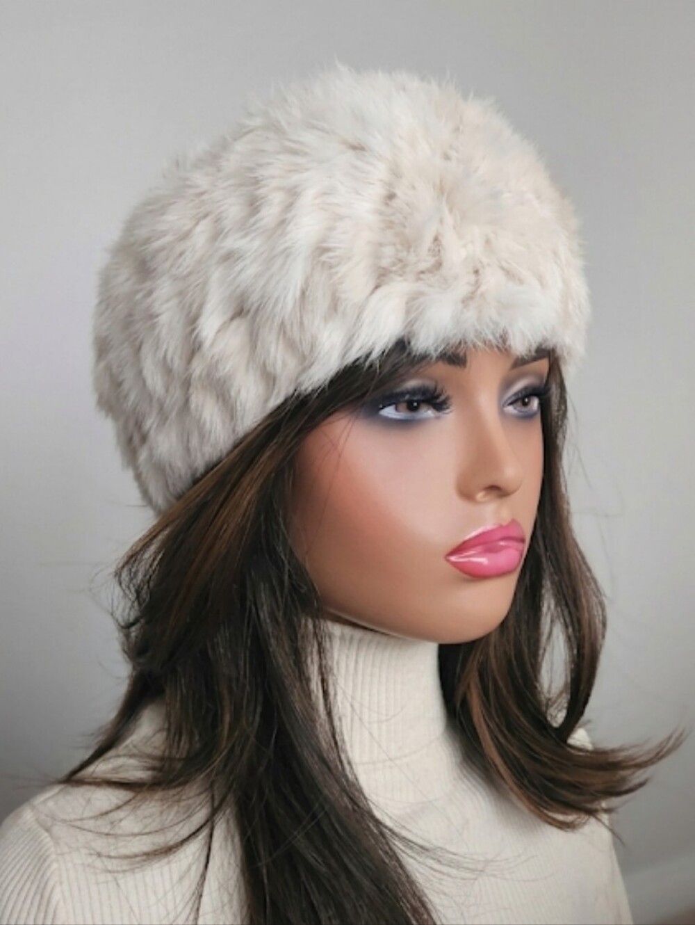 Knitted Real Rabbit Fur Headband in Ivory / Soft Fur Ear Warmer